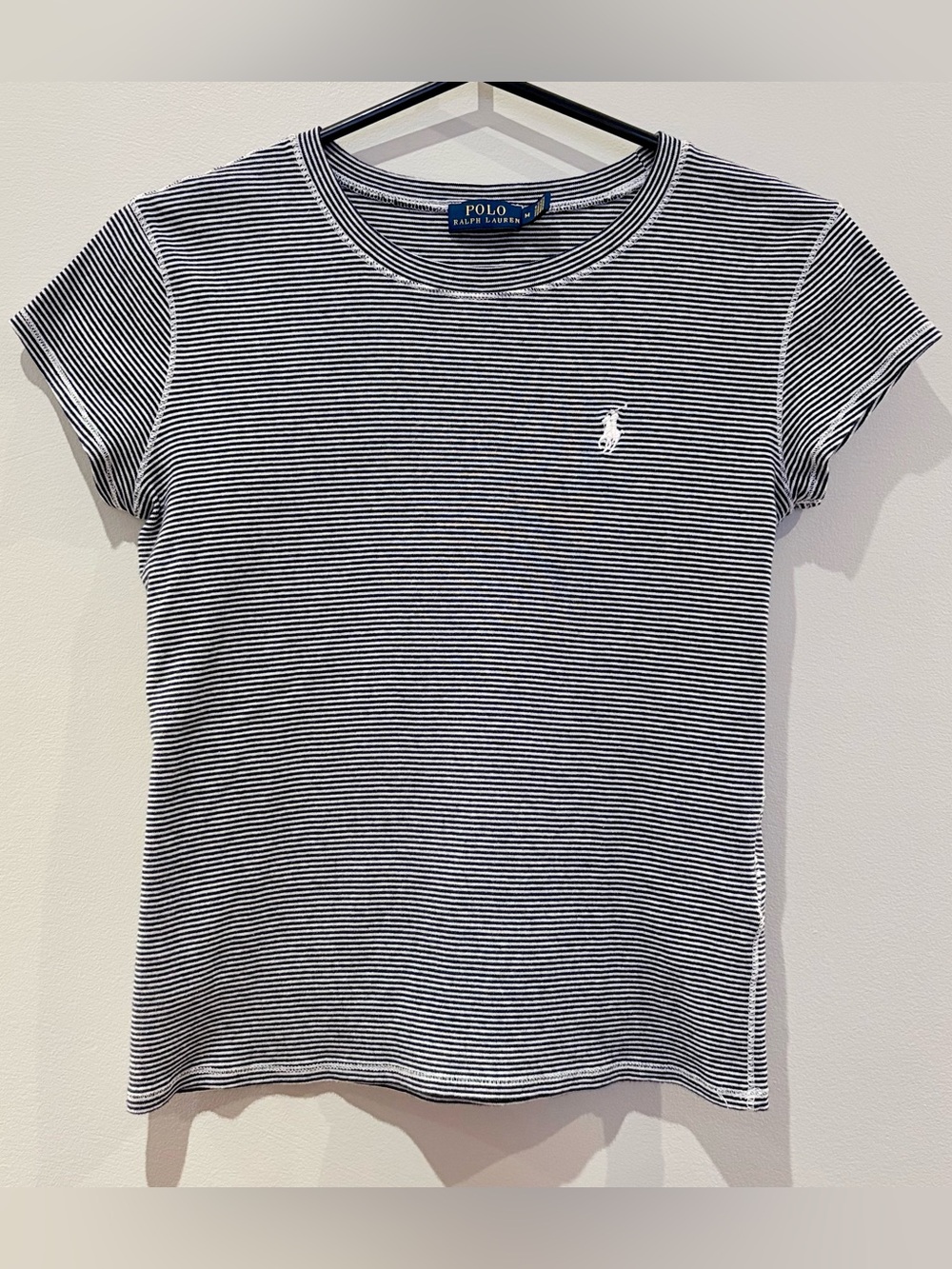 Polo Ralph Lauren Striped Baby Tee | Y2K Aesthetic Fitted Short Sleeve - Size M - Picture 2 of 10